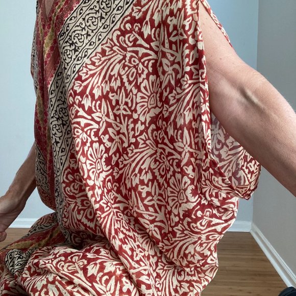 Block Print Caftan Size Free Rust, Tan & Black - Picture 10 of 15